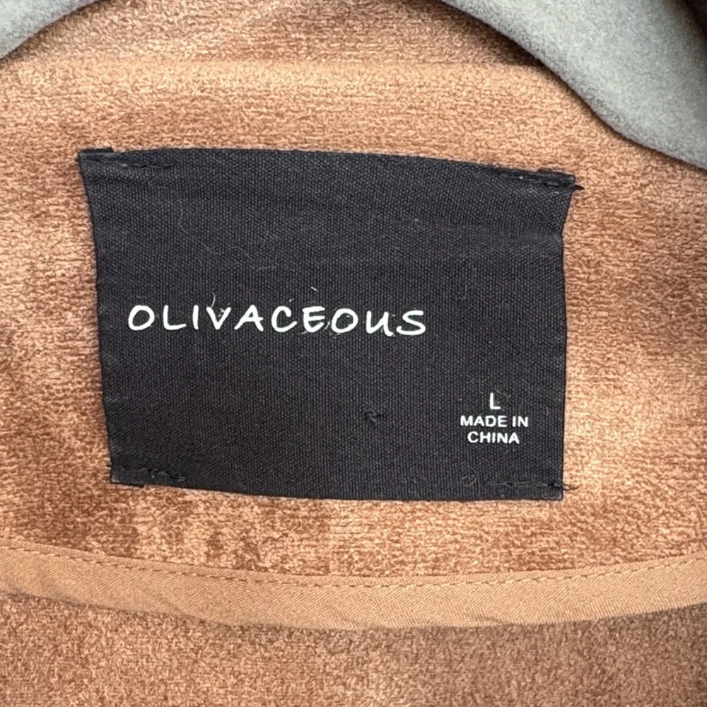 Olivaceous Brown Faux Suede Moto Jacket Size Large | Soft Zip-Up Biker Style - Picture 3 of 14